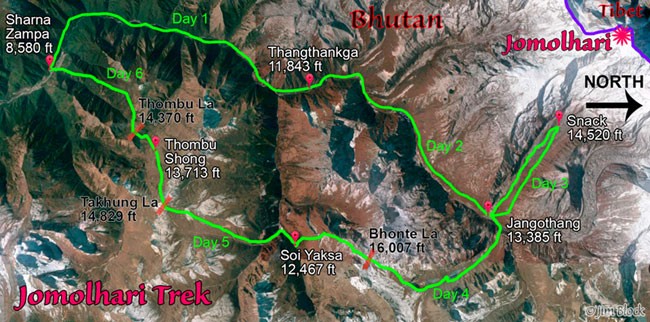 Overview-of-Jomolhari-Trek---google-Earth-north-to-right