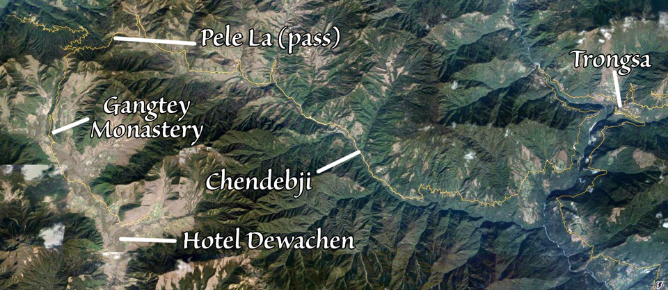 Trongsa to Phobjikha view from Google Earth